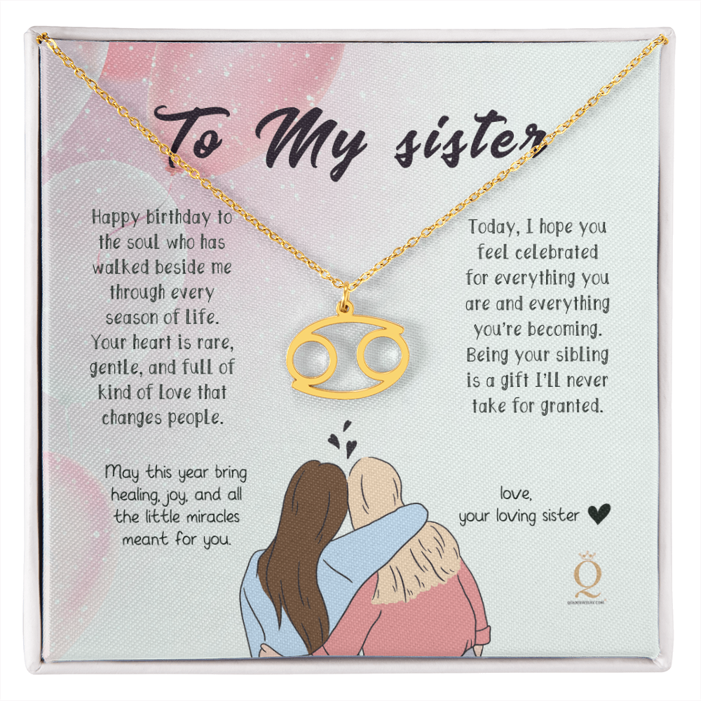 "To My Sister" Birthday Zodiac Name Necklace – Personalized Astrology Sign Jewelry Gift for Her