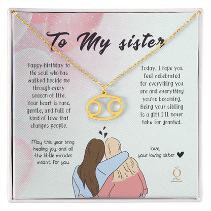 "To My Sister" Birthday Zodiac Name Necklace – Personalized Astrology Sign Jewelry Gift for Her