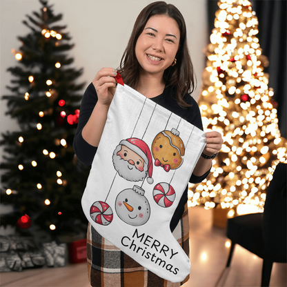 Merry Christmas Giant Holiday Stocking | Santa, Snowman & Gingerbread Décor Gift