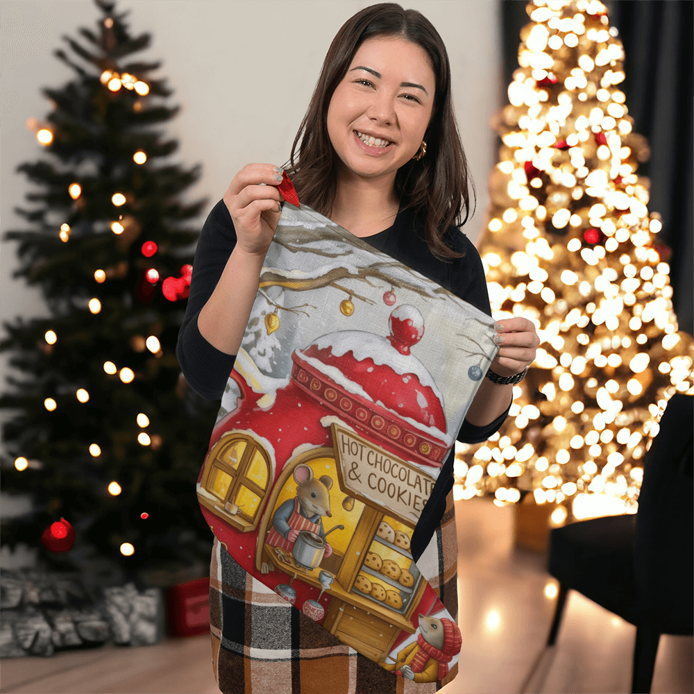 Hot Chocolate & Cookies Christmas Stocking | Cozy Winter Teapot Holiday Decor