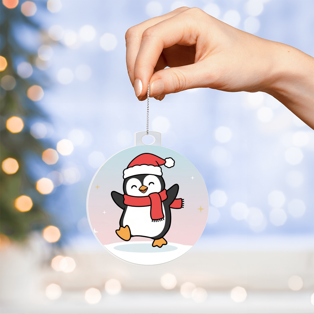 Cute Christmas Penguin Ornament | Personalized Acrylic Holiday Keepsake Gift