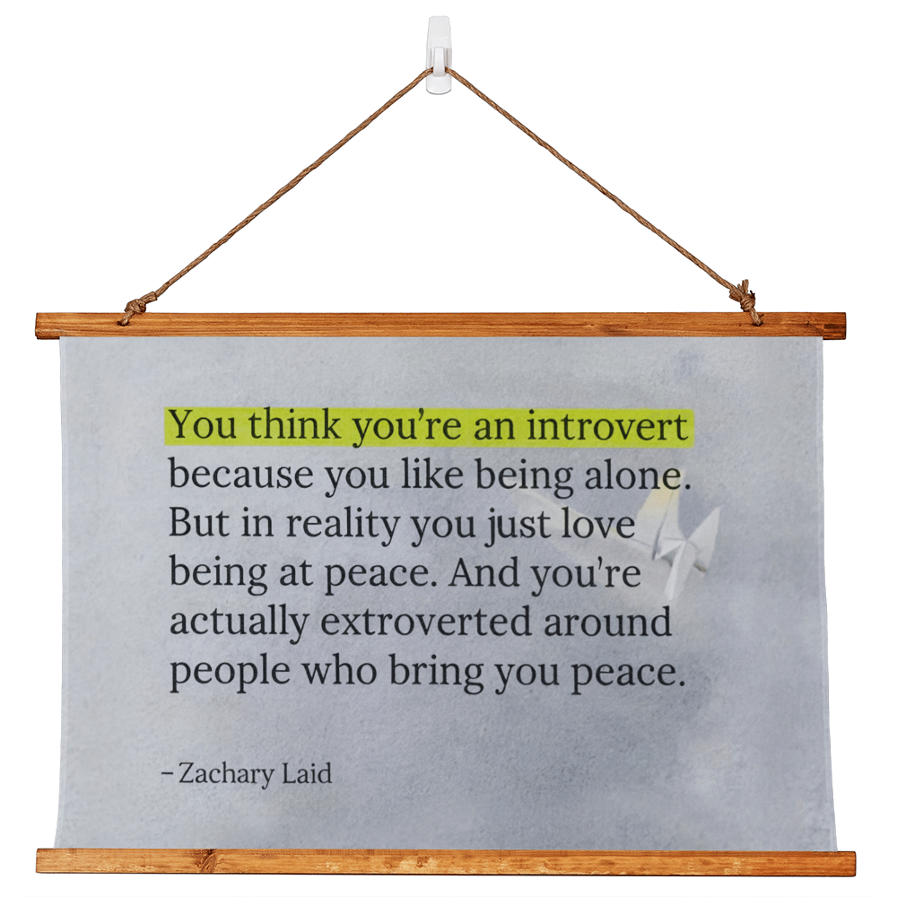 “Introvert at Peace” minimalist wood framed wall tapestry for calm souls