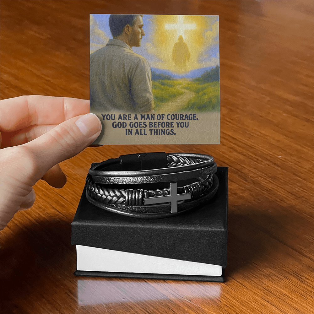 Man of Courage: Men's Cross Bracelet – God Goes Before You in All Things