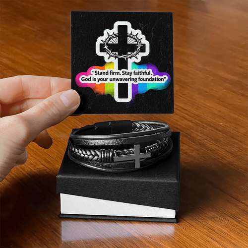 Men's Cross Leather Bracelet | Christian Gift for Him | Faith Reminder Jewelry | Religious Wristband for Men