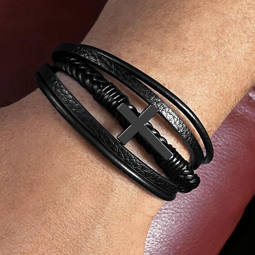 Men's Faith Bracelet | “Your Faith Shapes Your Path” | Christian Cross Leather Bracelet for Him | Inspirational Gift