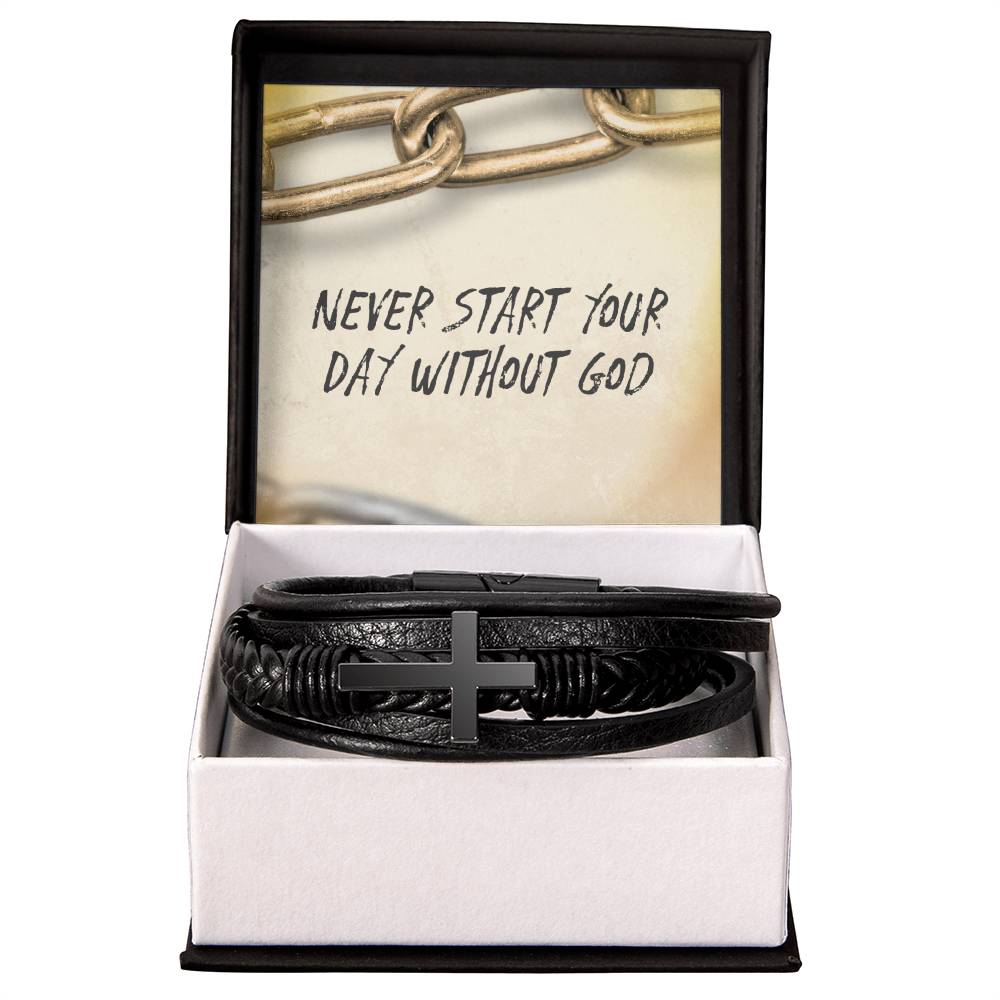 “Never Start Your Day Without God” Cross Bracelet