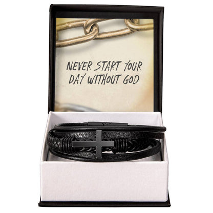 “Never Start Your Day Without God” Cross Bracelet