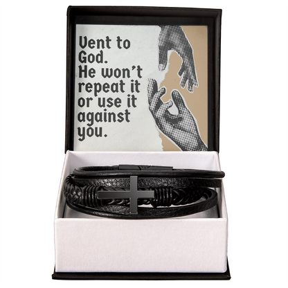“Vent to God” – Cross Leather Bracelet