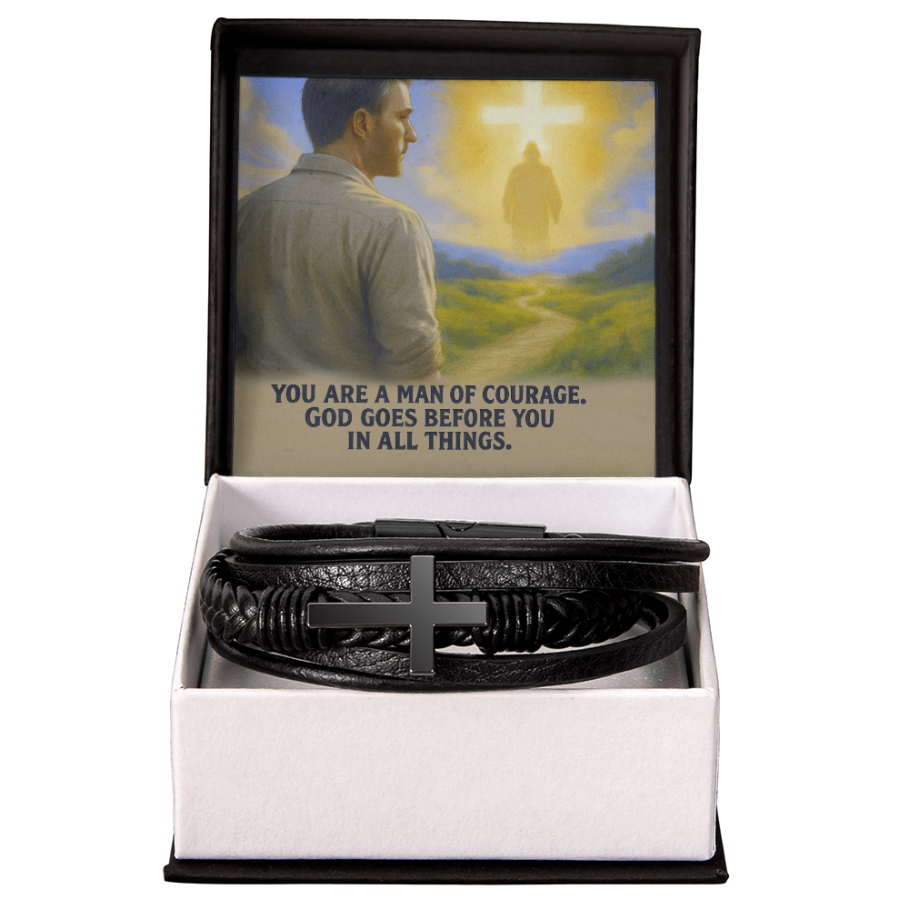 Man of Courage: Men's Cross Bracelet – God Goes Before You in All Things