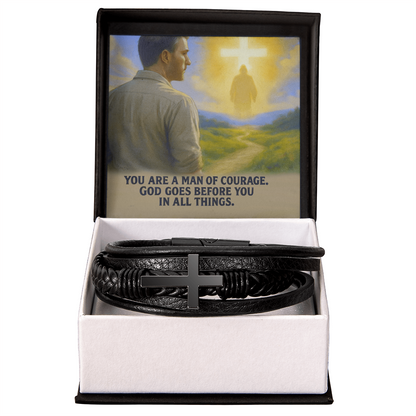 Man of Courage: Men's Cross Bracelet – God Goes Before You in All Things