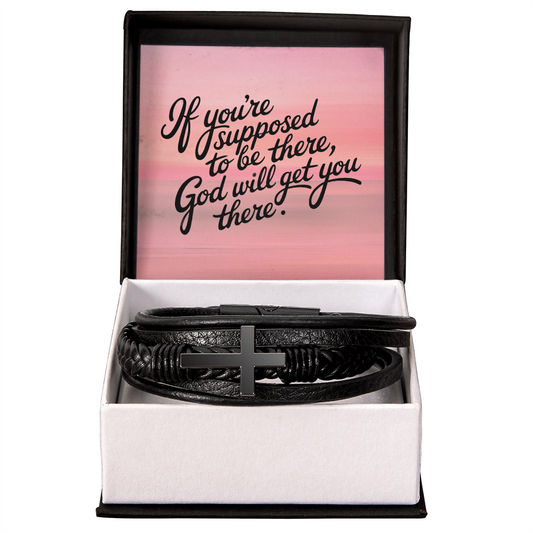 Men's Cross Leather Bracelet – Christian Gift for Him | Braided Vegan Leather Bracelet
