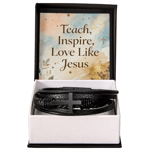 Men’s Christian Cross Bracelet with vegan leather band