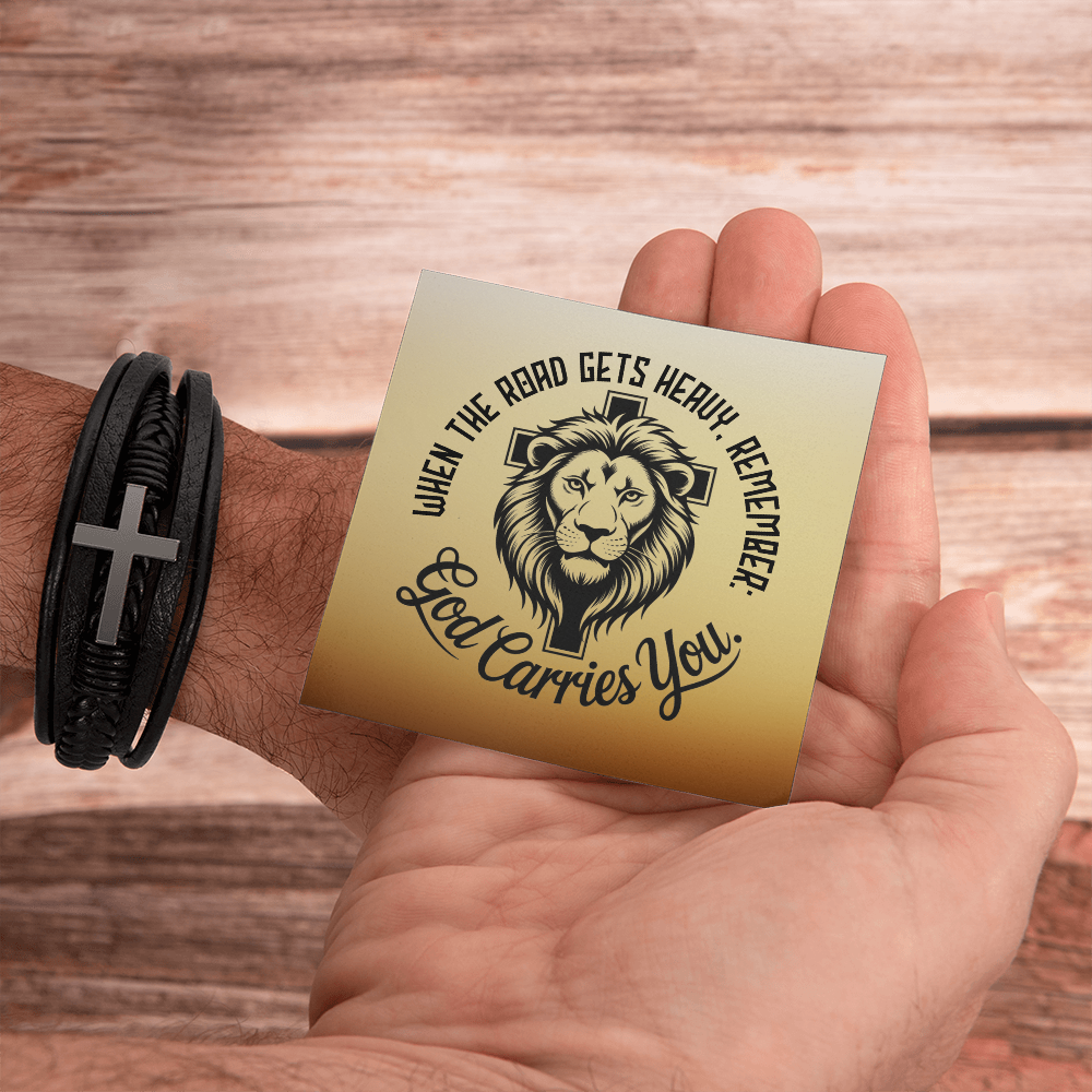 Men's Christian Leather Bracelet | Lion of Judah Faith Bracelet for Him | God Carries You Gift