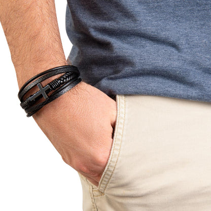 Men's Cross Leather Bracelet | Christian Gift for Him | Faith Reminder Jewelry | Religious Wristband for Men