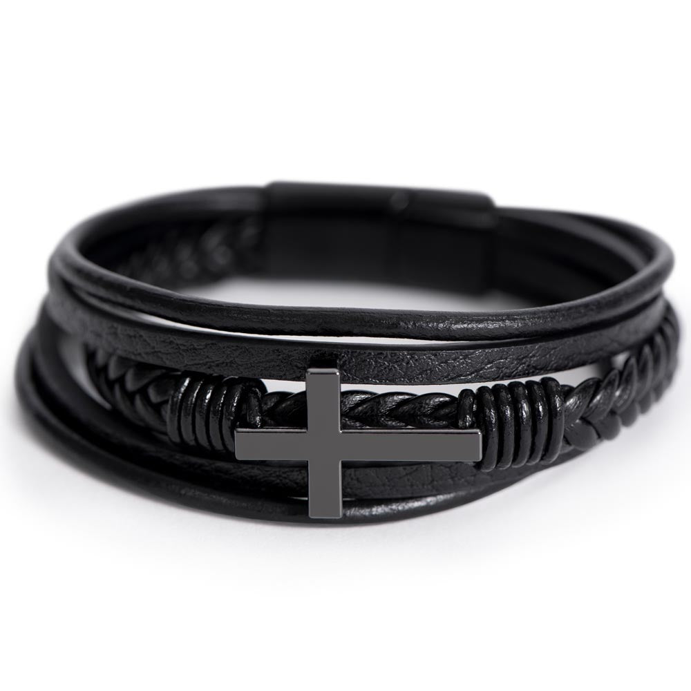 Men's Cross Leather Bracelet | Christian Gift for Him | Faith Reminder Jewelry | Religious Wristband for Men