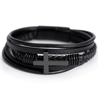 Men's Cross Leather Bracelet | Christian Gift for Him | Faith Reminder Jewelry | Religious Wristband for Men