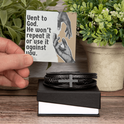 “Vent to God” – Cross Leather Bracelet