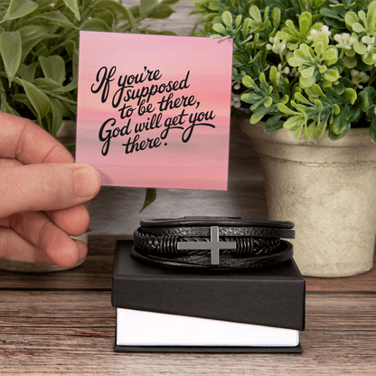 Men's Cross Leather Bracelet – Christian Gift for Him | Braided Vegan Leather Bracelet