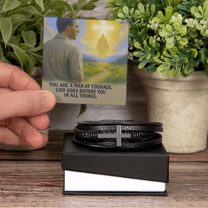 Man of Courage: Men's Cross Bracelet – God Goes Before You in All Things