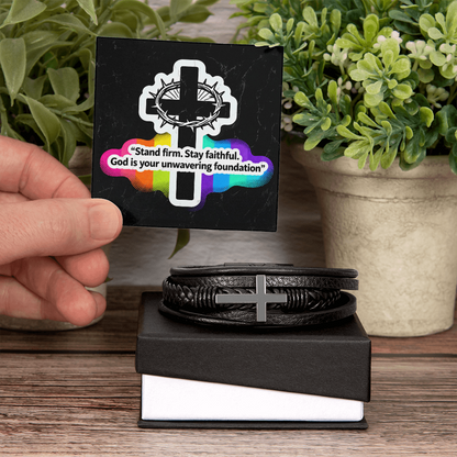 Men's Cross Leather Bracelet | Christian Gift for Him | Faith Reminder Jewelry | Religious Wristband for Men