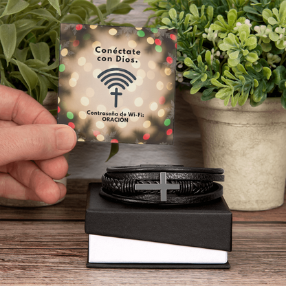 Connect to God – “Conéctate con Dios. Contraseña de Wi-Fi: ORACIÓN.” Faith Bracelet Gift for Him