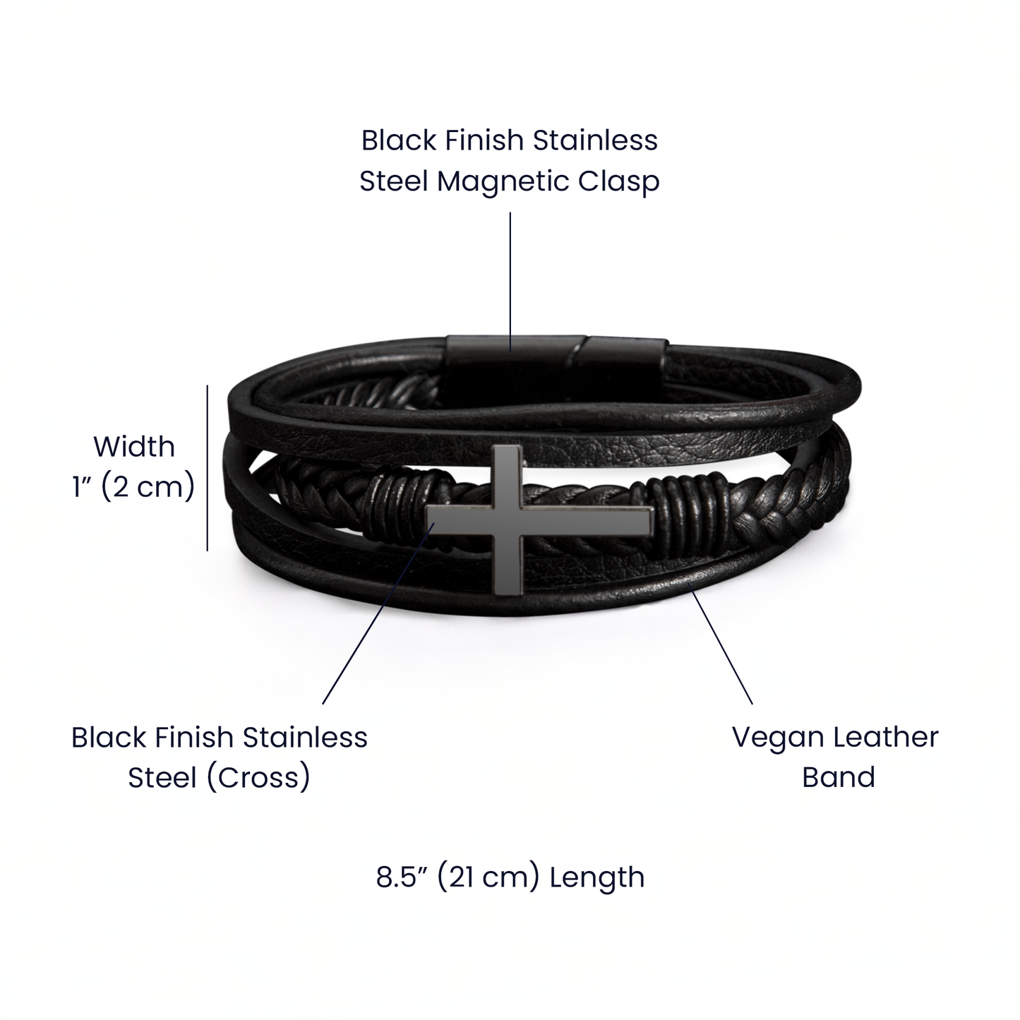 Strong, Resilient & Loved by God Men's Cross Bracelet | Christian Leather Bracelet for Him | Inspirational Men's Jewelry