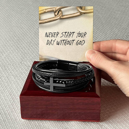 “Never Start Your Day Without God” Cross Bracelet