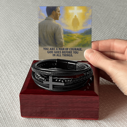 Man of Courage: Men's Cross Bracelet – God Goes Before You in All Things