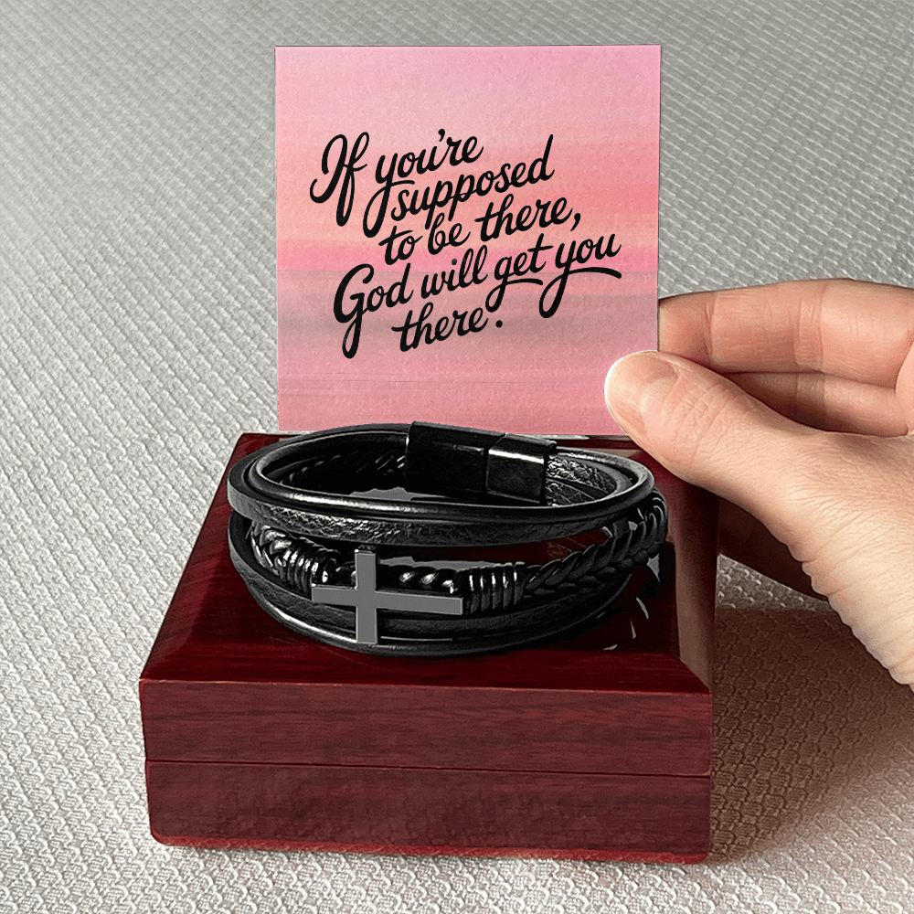 Men's Cross Leather Bracelet – Christian Gift for Him | Braided Vegan Leather Bracelet