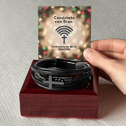 Connect to God – “Conéctate con Dios. Contraseña de Wi-Fi: ORACIÓN.” Faith Bracelet Gift for Him