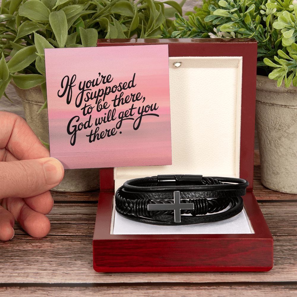 Men's Cross Leather Bracelet – Christian Gift for Him | Braided Vegan Leather Bracelet