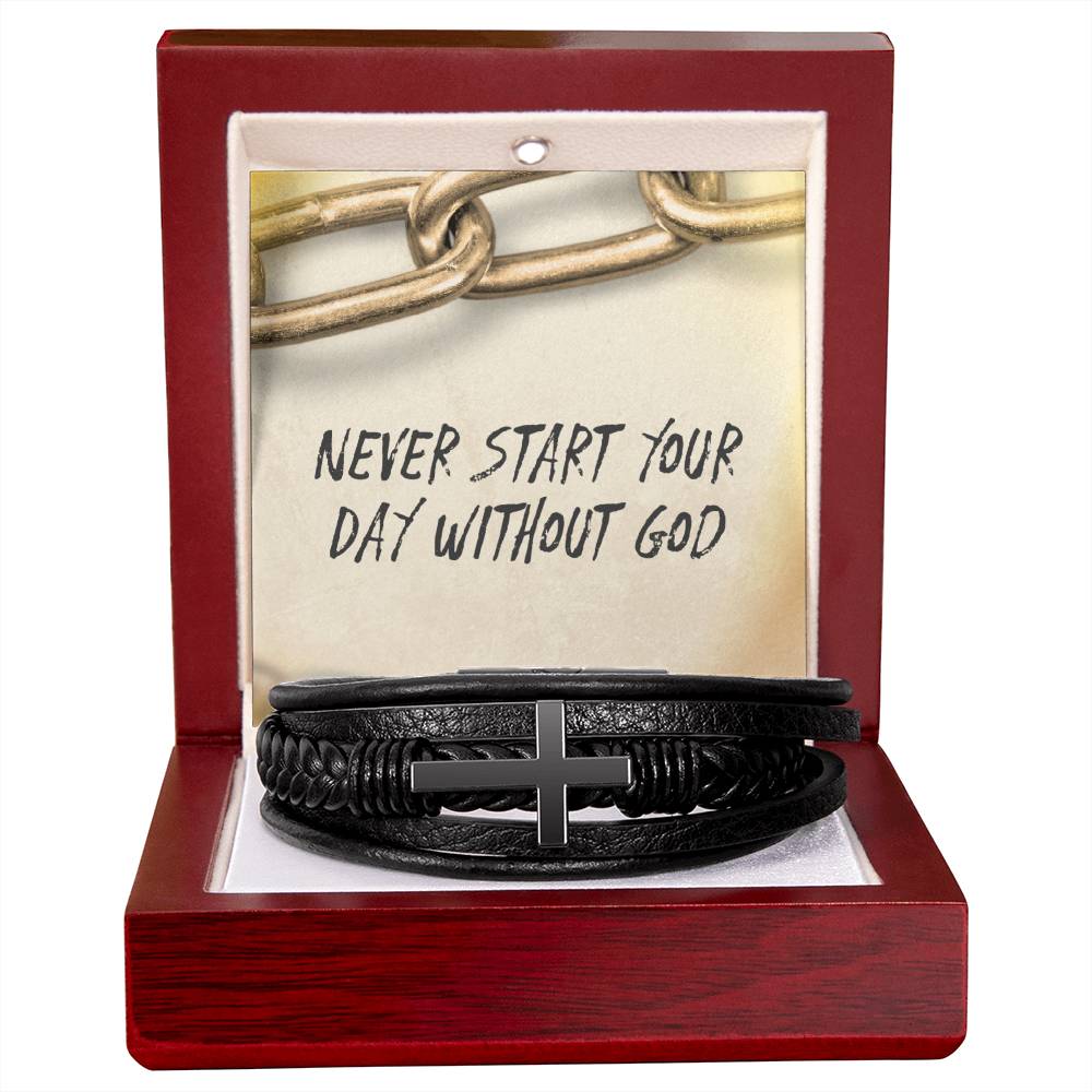 “Never Start Your Day Without God” Cross Bracelet