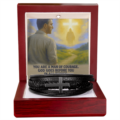 Man of Courage: Men's Cross Bracelet – God Goes Before You in All Things