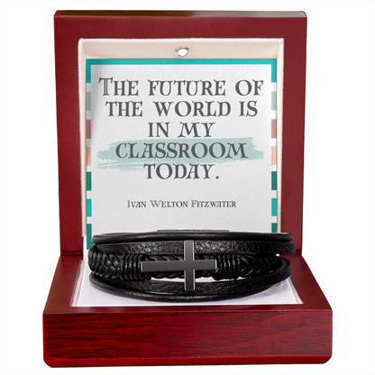 “The Future of the World Is in My Classroom Today” – Inspirational Cross Bracelet for Teachers ✨
