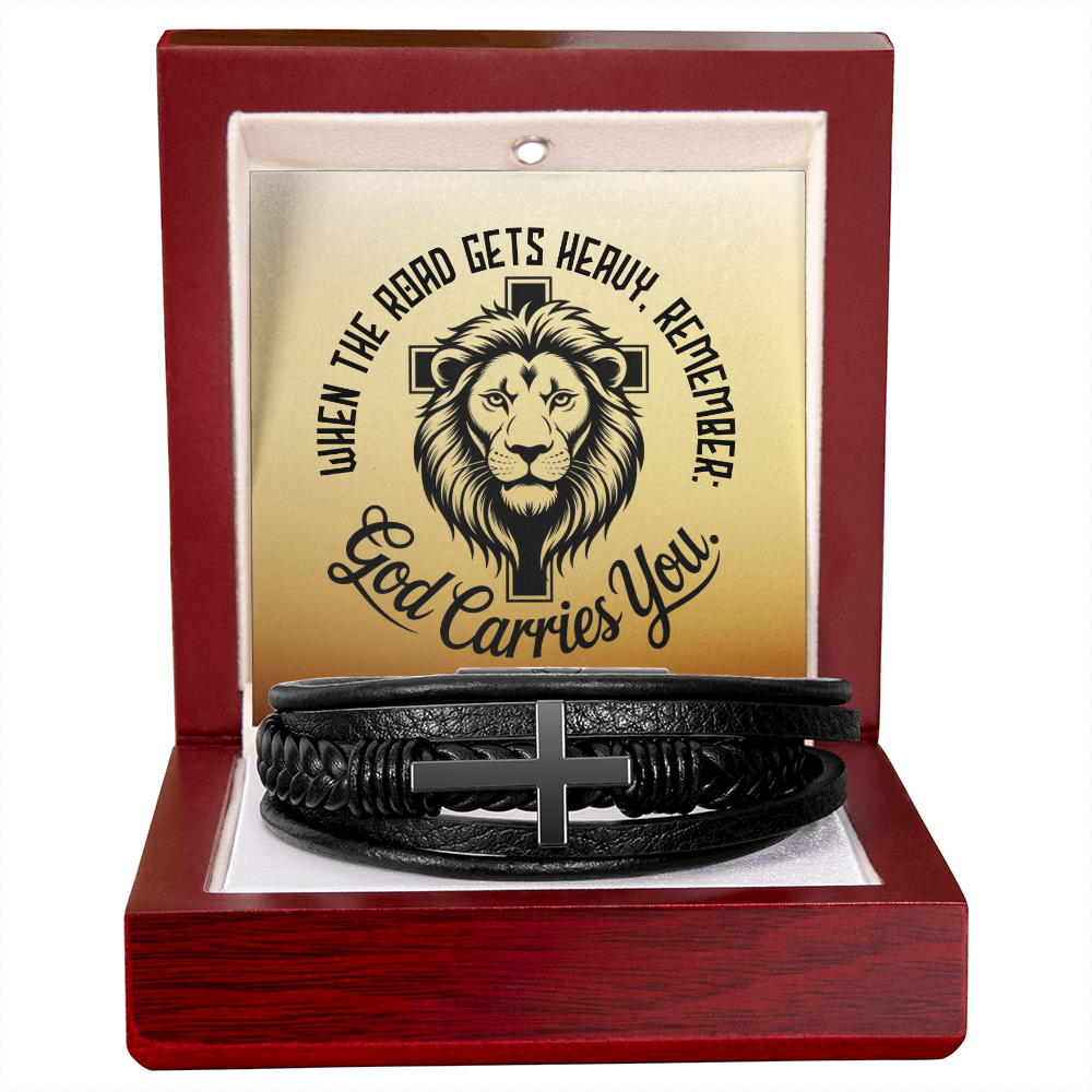 Men's Christian Leather Bracelet | Lion of Judah Faith Bracelet for Him | God Carries You Gift