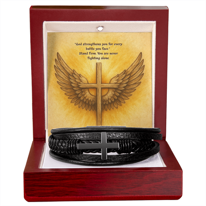 Stand Firm: Men’s Cross Bracelet – God Strengthens You for Every Battle