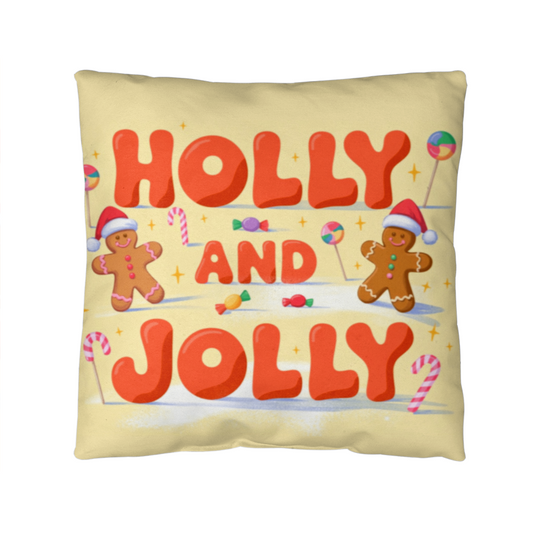 Holly and Jolly Christmas Pillow | Cute Gingerbread Man Holiday Throw Pillow