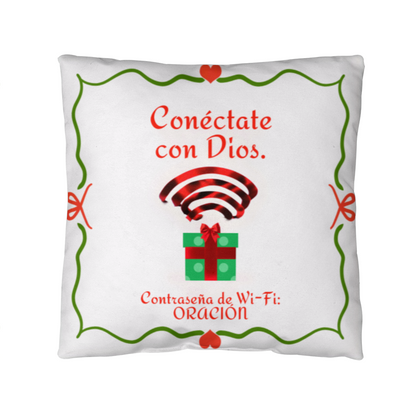 “Conéctate con Dios. Contraseña de Wi-Fi: ORACIÓN.” Christmas pillow