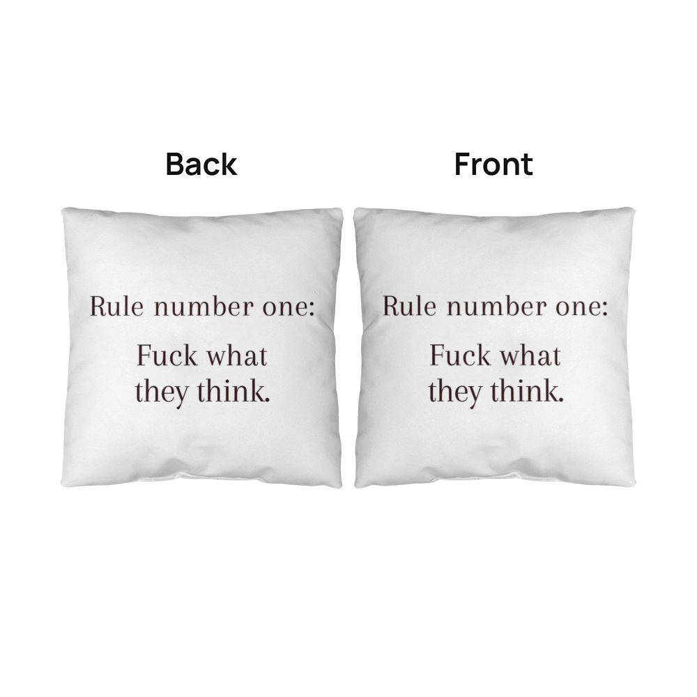 Close-up of bold typography design on modern motivational pillow.