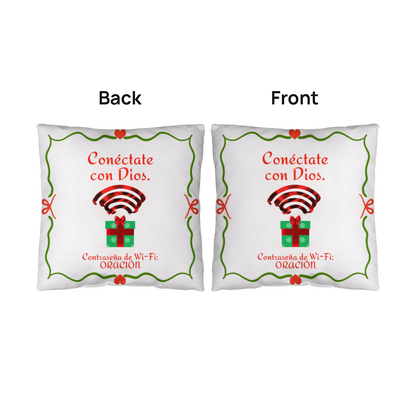 Faith-inspired Spanish Christmas pillow with prayer message