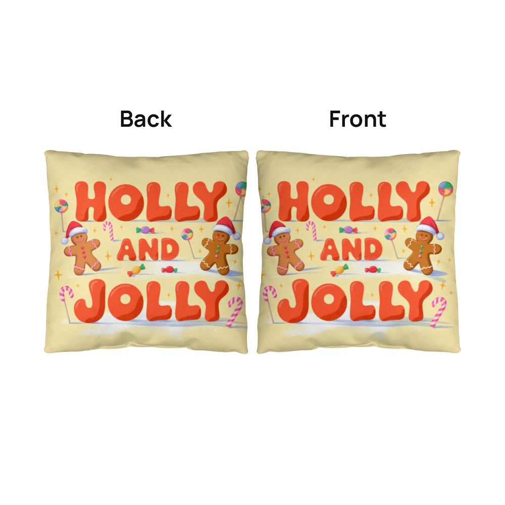 Holly and Jolly Christmas Pillow | Cute Gingerbread Man Holiday Throw Pillow