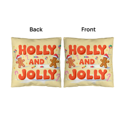 Holly and Jolly Christmas Pillow | Cute Gingerbread Man Holiday Throw Pillow