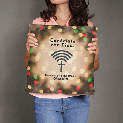 Christian Christmas pillow celebrating humor, joy, and prayer