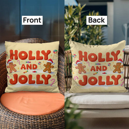 Holly and Jolly Christmas Pillow | Cute Gingerbread Man Holiday Throw Pillow