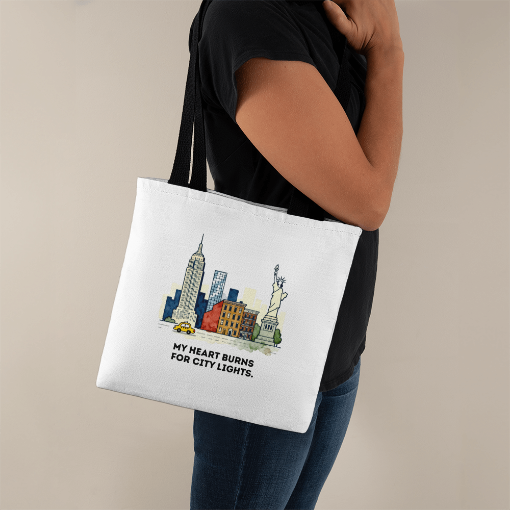 New York City Tote Bag | City Lights Gift | NYC Skyline Illustration Bag | Urban Travel Tote