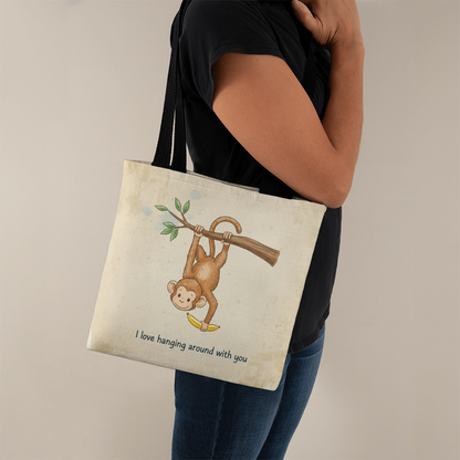 Cute Monkey Tote Bag – I Love Hanging Around With You | Adorable Pun Gift for Kids, Friends & Loved Ones