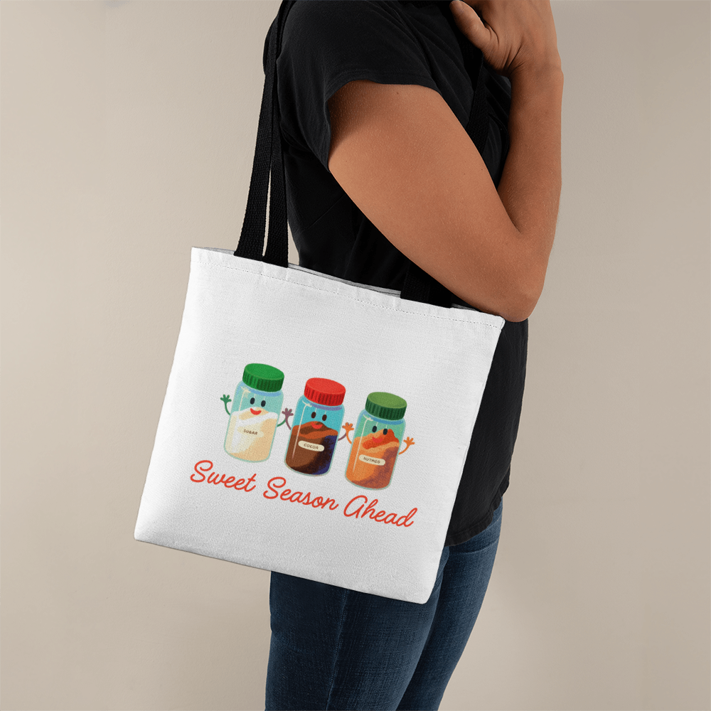 Sweet Season Ahead Christmas tote bag with festive ingredient jars