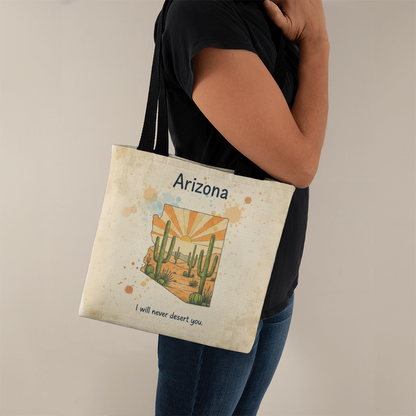 Arizona I Will Never Desert You tote bag with saguaro illustration