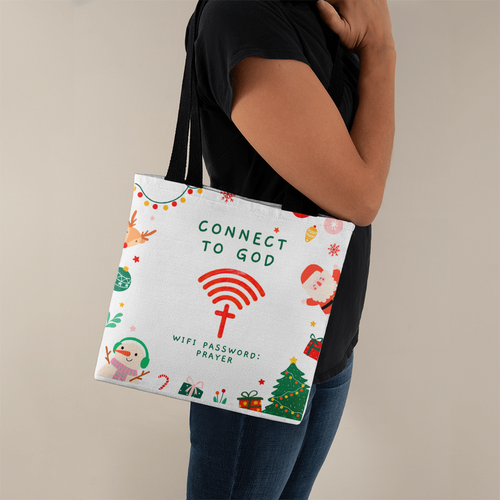 Faith Connection Christmas Tote – “WiFi Password: PRAYER” Holiday Edition