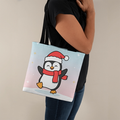 Cute Christmas Penguin Tote Bag | Festive Holiday Shopper & Gift Bag